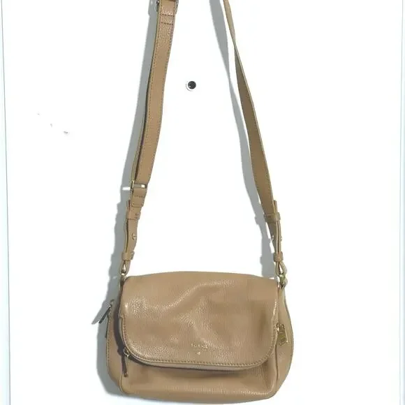 Fossil Leather Preston Small Flap Crossbody Handbag Tan Latte Khaki - Picture 2 of 9